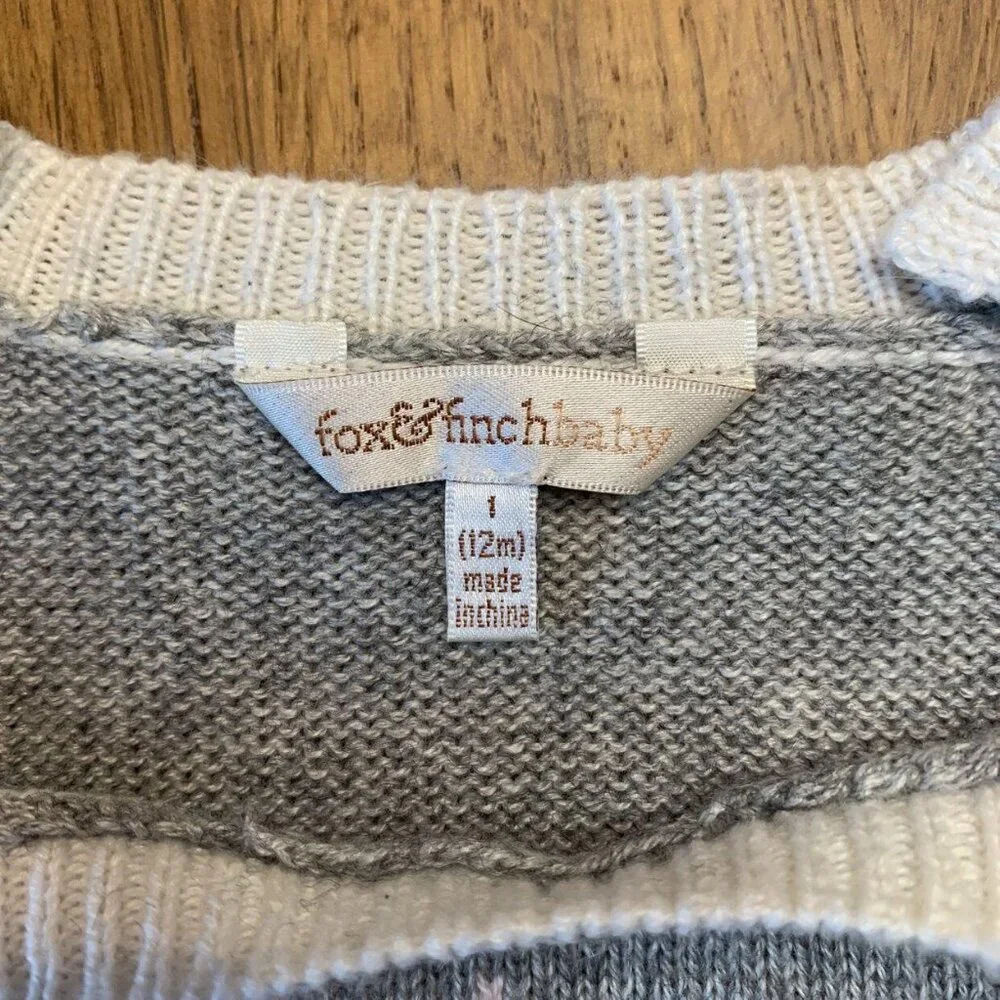 FOX & FINCH Knit Bunny Rabbit Sweater Girls 12 Months Pink Grey Toddler Girl - Picture 6 of 6